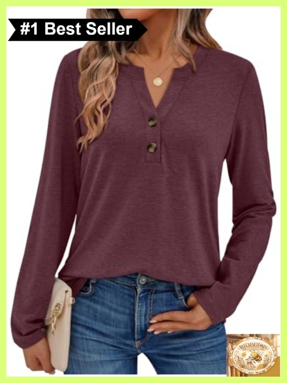 Women's Long Sleeve Henley Button Up V Neck Blouse Loose Fit Casual Top